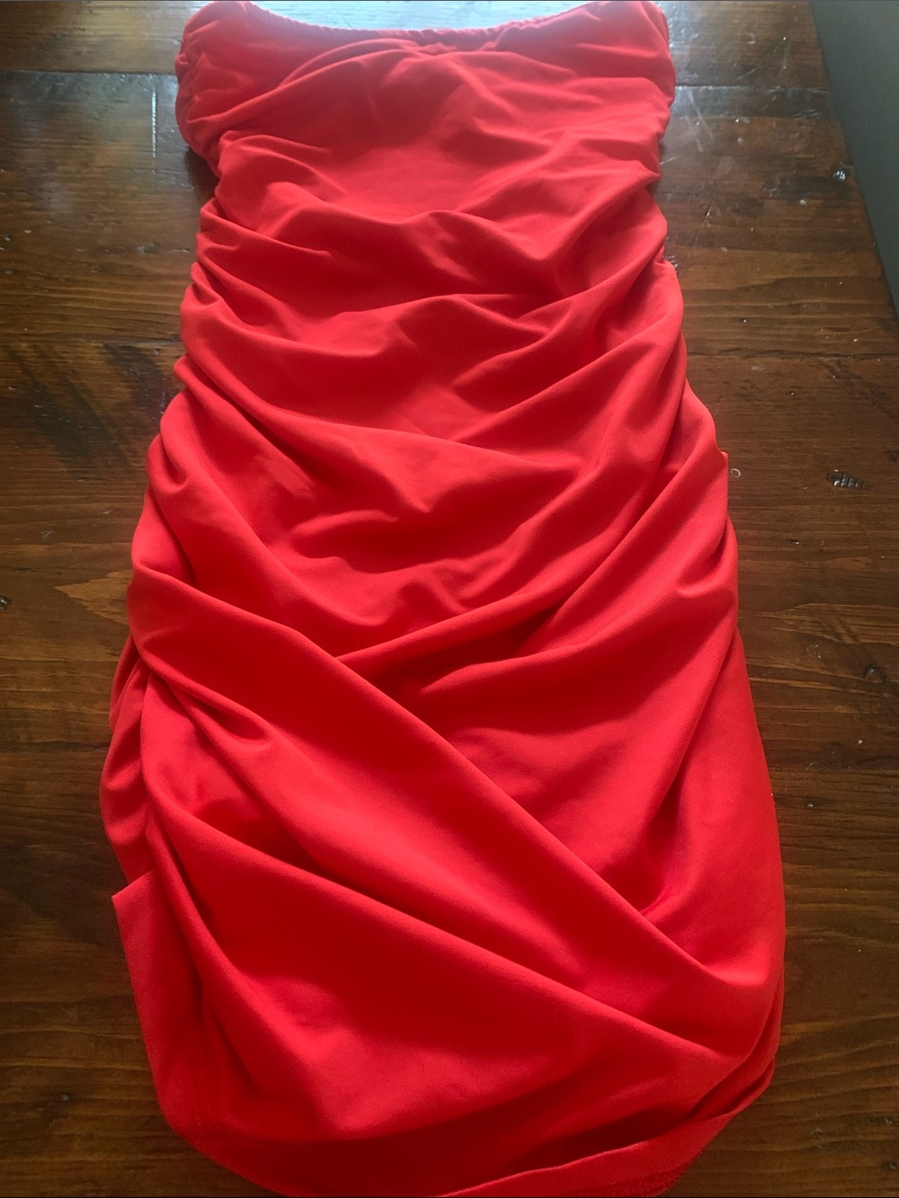 Strapless Red Ruched Bodycon Dress